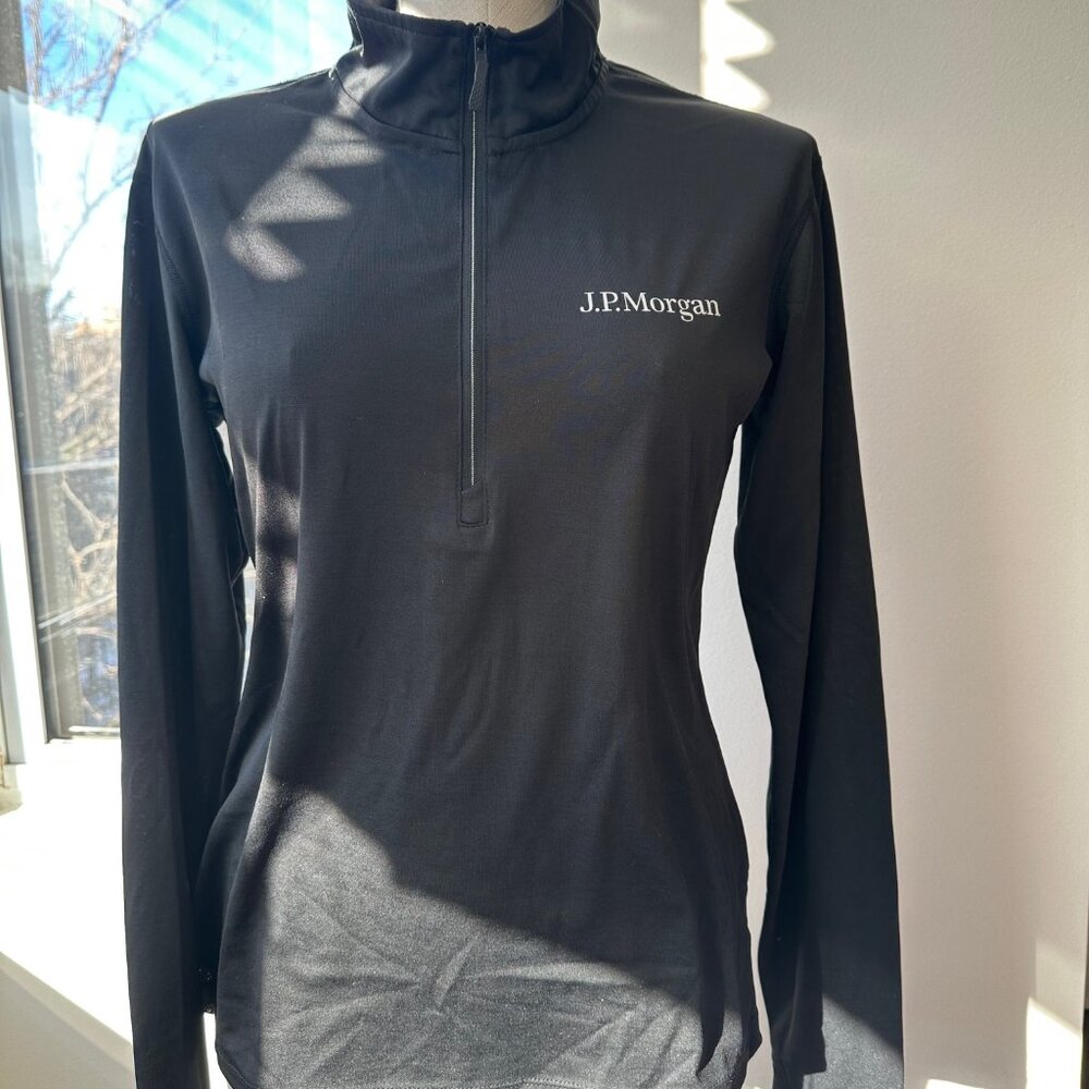 Fossa Apparel Women's Black Active Pullover Shirt 1/4 Zip J.P. Morgan Branded M